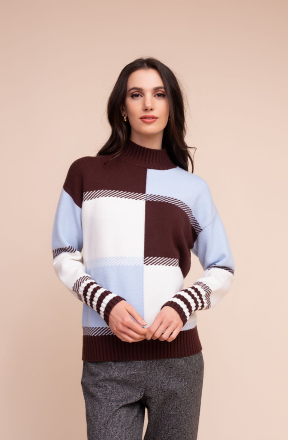 Ice Blue & Chocolate Block Design Jumper