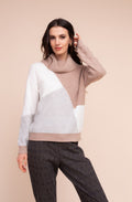 Beige and Cream Colour Block Cowl Neck Jumper