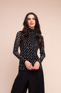 Black Patterned High Neck Fitted Top