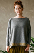 Bamboo Grigio Jumper by Mama B with Checked Hem Detail.