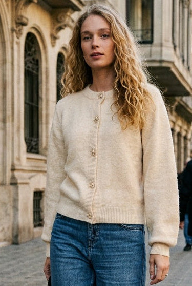 Birch Melange Cardigan by B.Young Clothing.