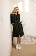 Military Green Patterned Corduroy Shirt Dress
