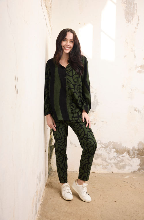 Military Green Patterned Corduroy Shirt