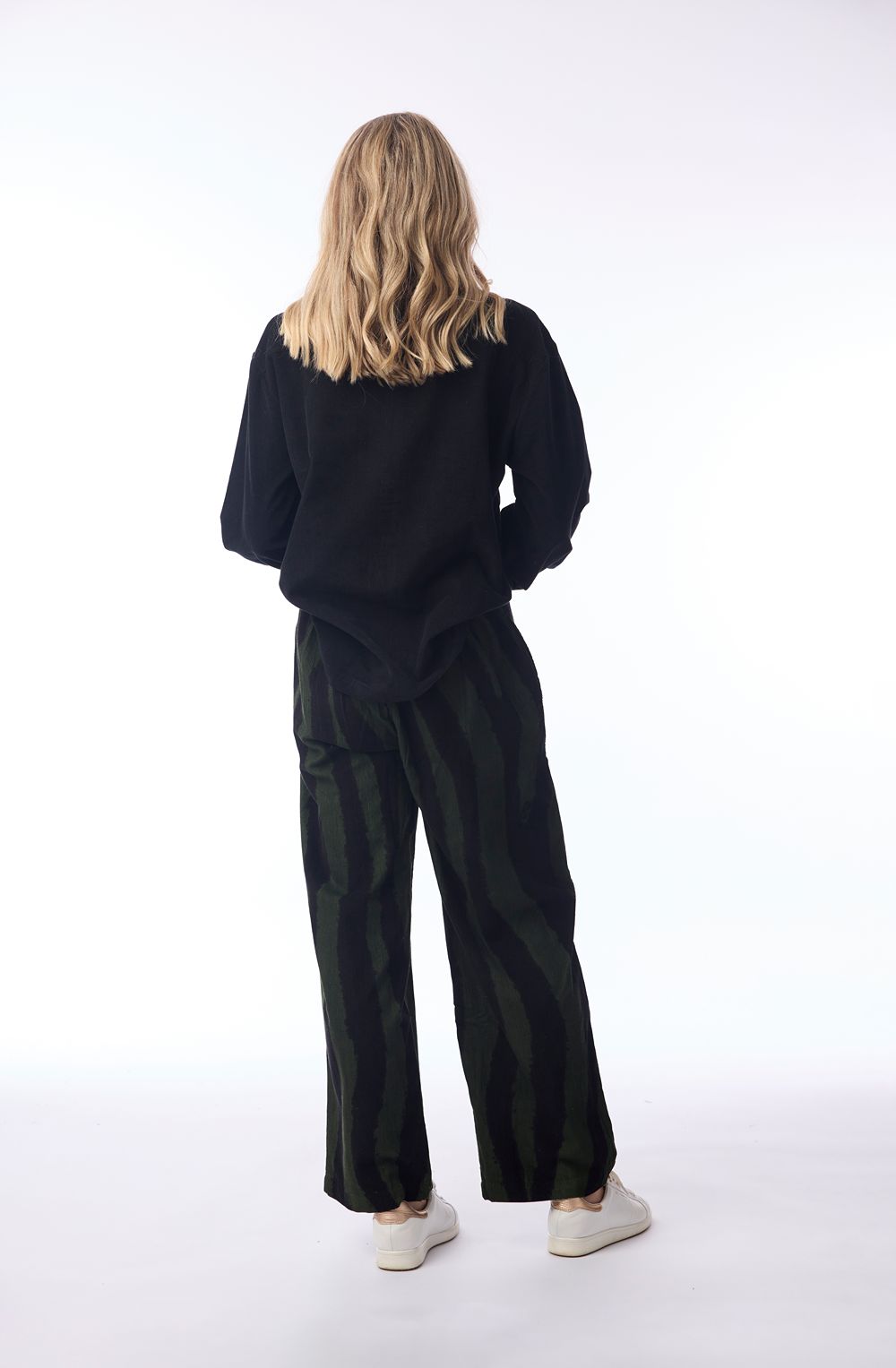 Military Green Patterned Corduroy Wide Leg Trousers