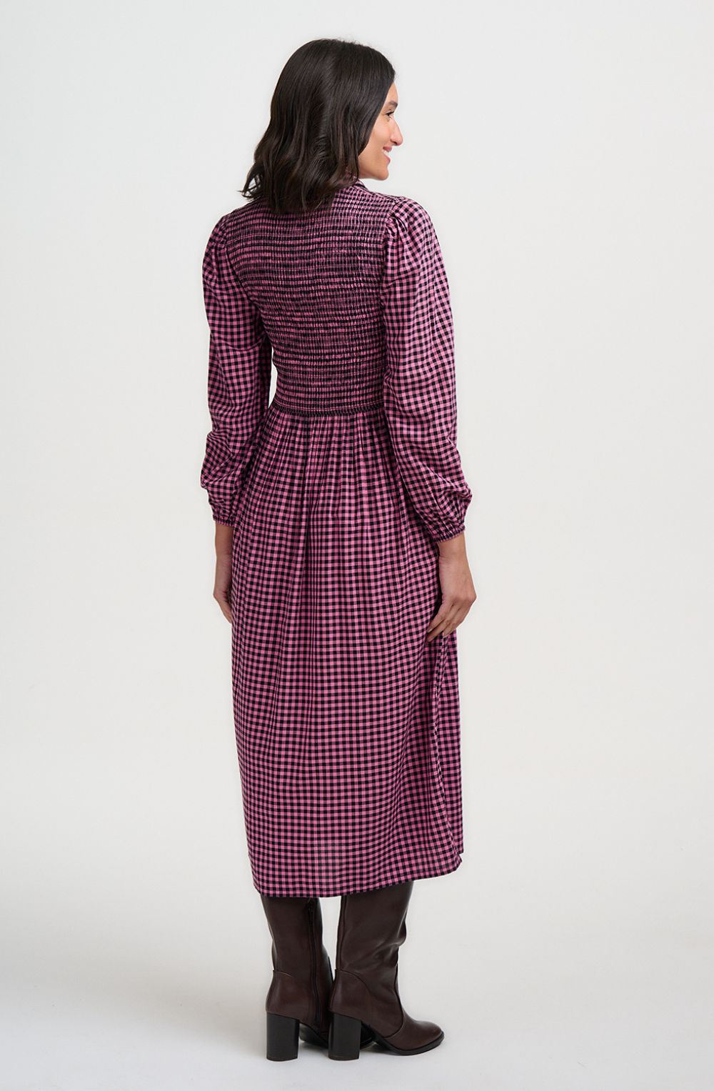 Rose Gingham Diana Shirred Midi Dress