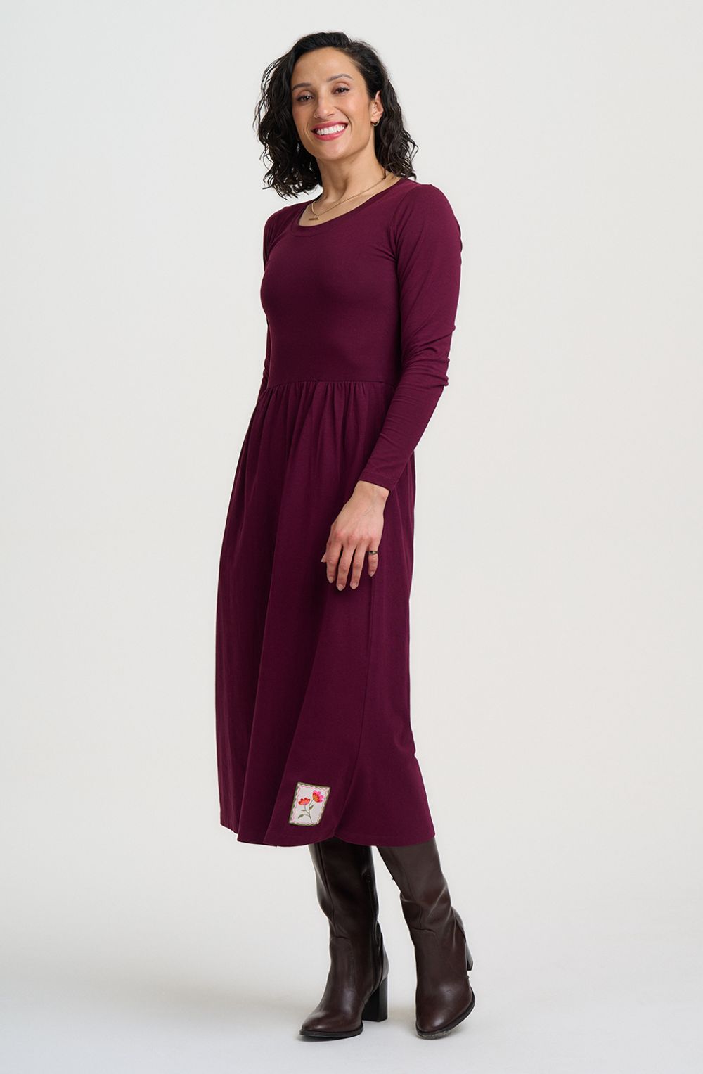 Wine Flower Abella Jersey Midi Dress