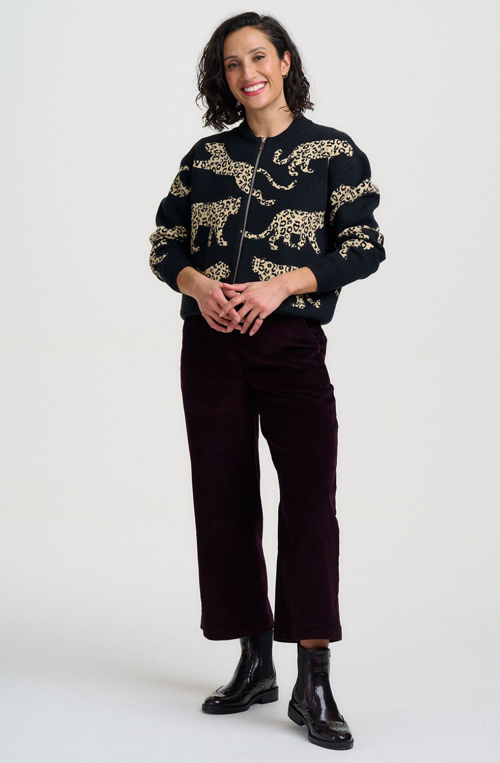 Monochrome Leopards Solana Knitted Bomber Jacket