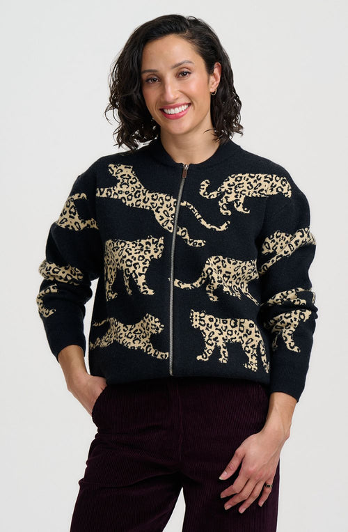 Monochrome Leopards Solana Knitted Bomber Jacket