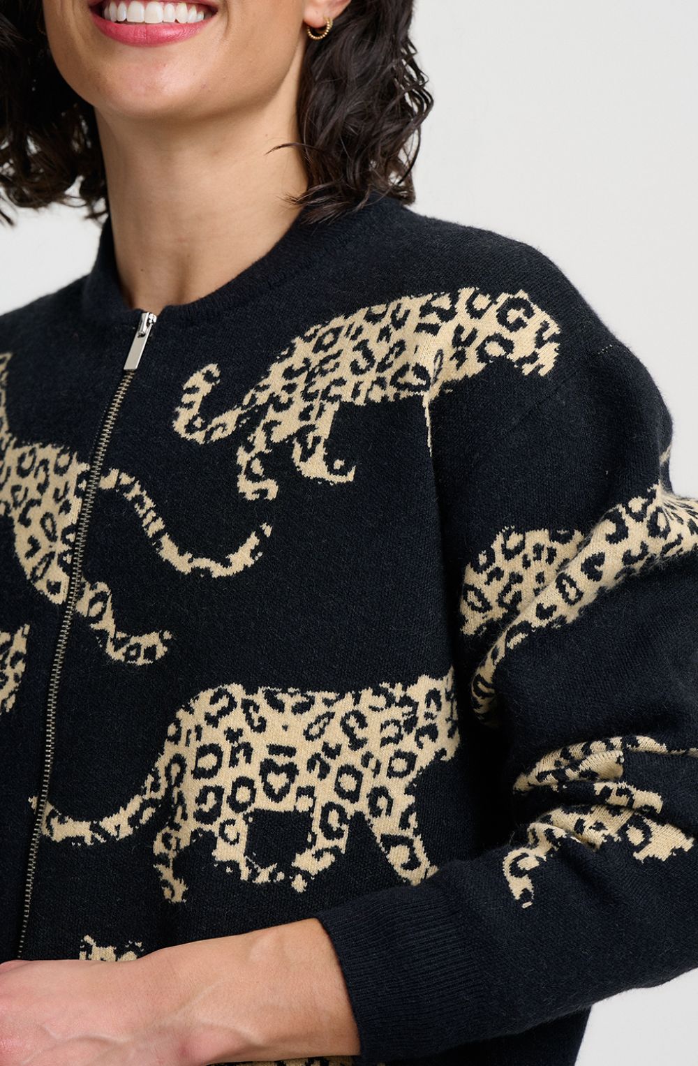 Monochrome Leopards Solana Knitted Bomber Jacket