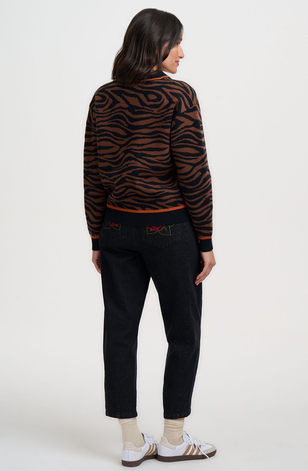 Brown Black Tiger Solana Knitted Bomber Jacket