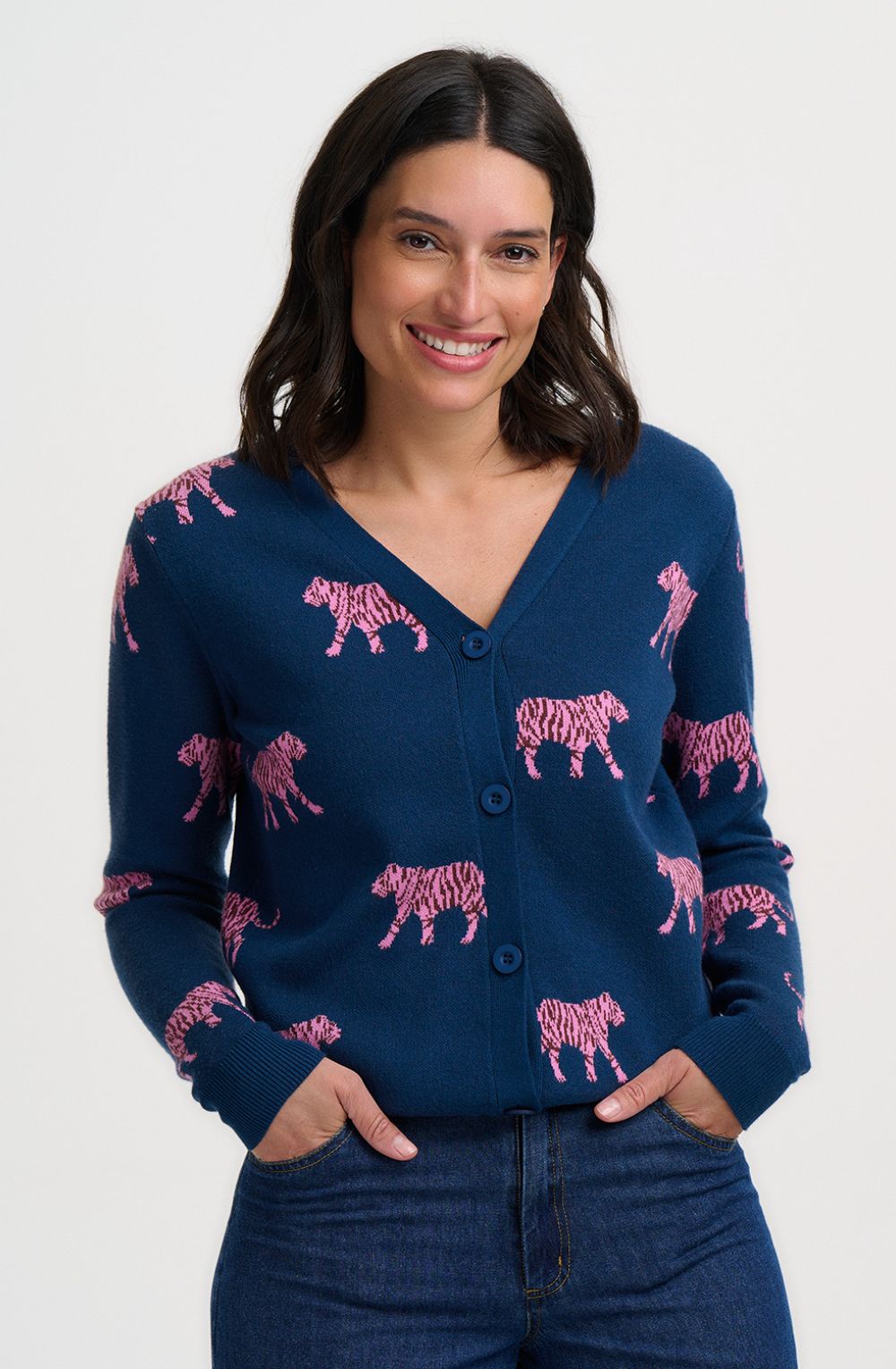 Teal and Pink Tiger Jennifer Cardigan