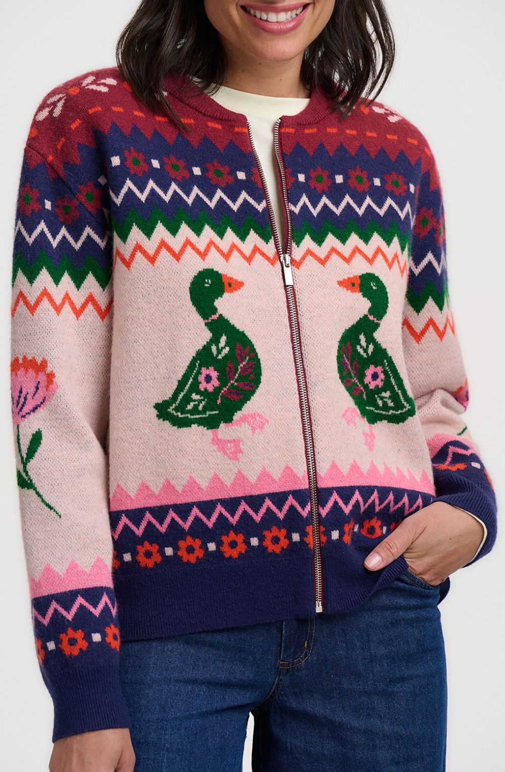 Pink Ducks Solana Knitted Bomber Jacket