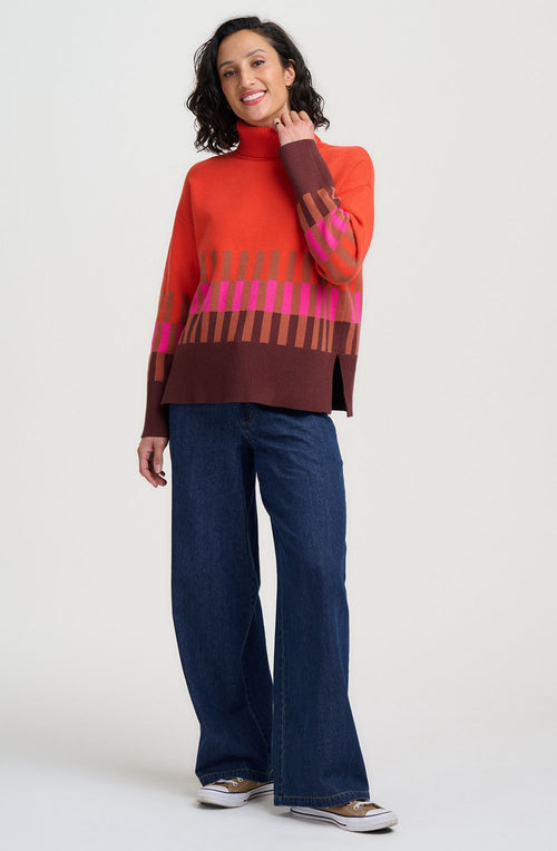 Orange Stripe Serita Roll neck Jumper
