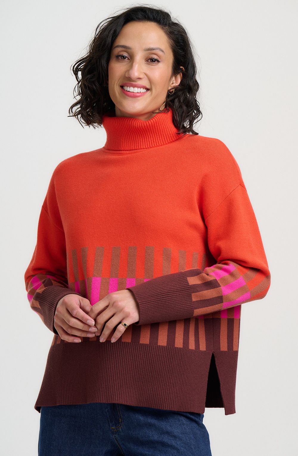 Orange Stripe Serita Roll neck Jumper