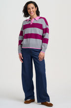 Grey Magenta Stripe Lana Henley Jumper