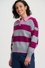 Grey Magenta Stripe Lana Henley Jumper