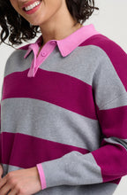 Grey Magenta Stripe Lana Henley Jumper