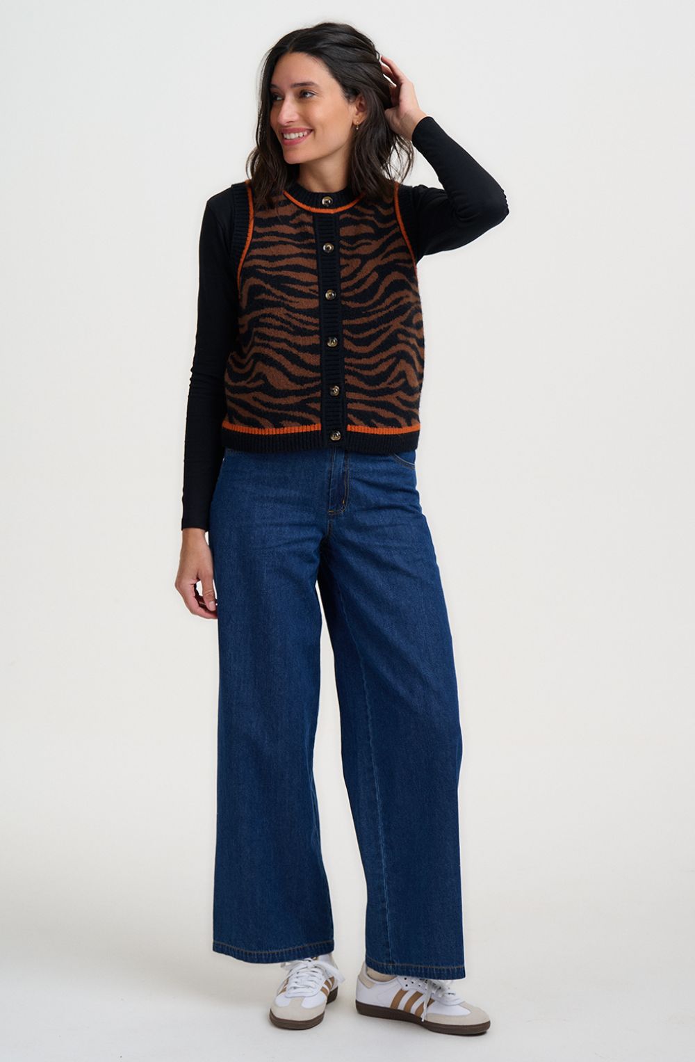 Brown Black Natalie Tiger Knit Vest