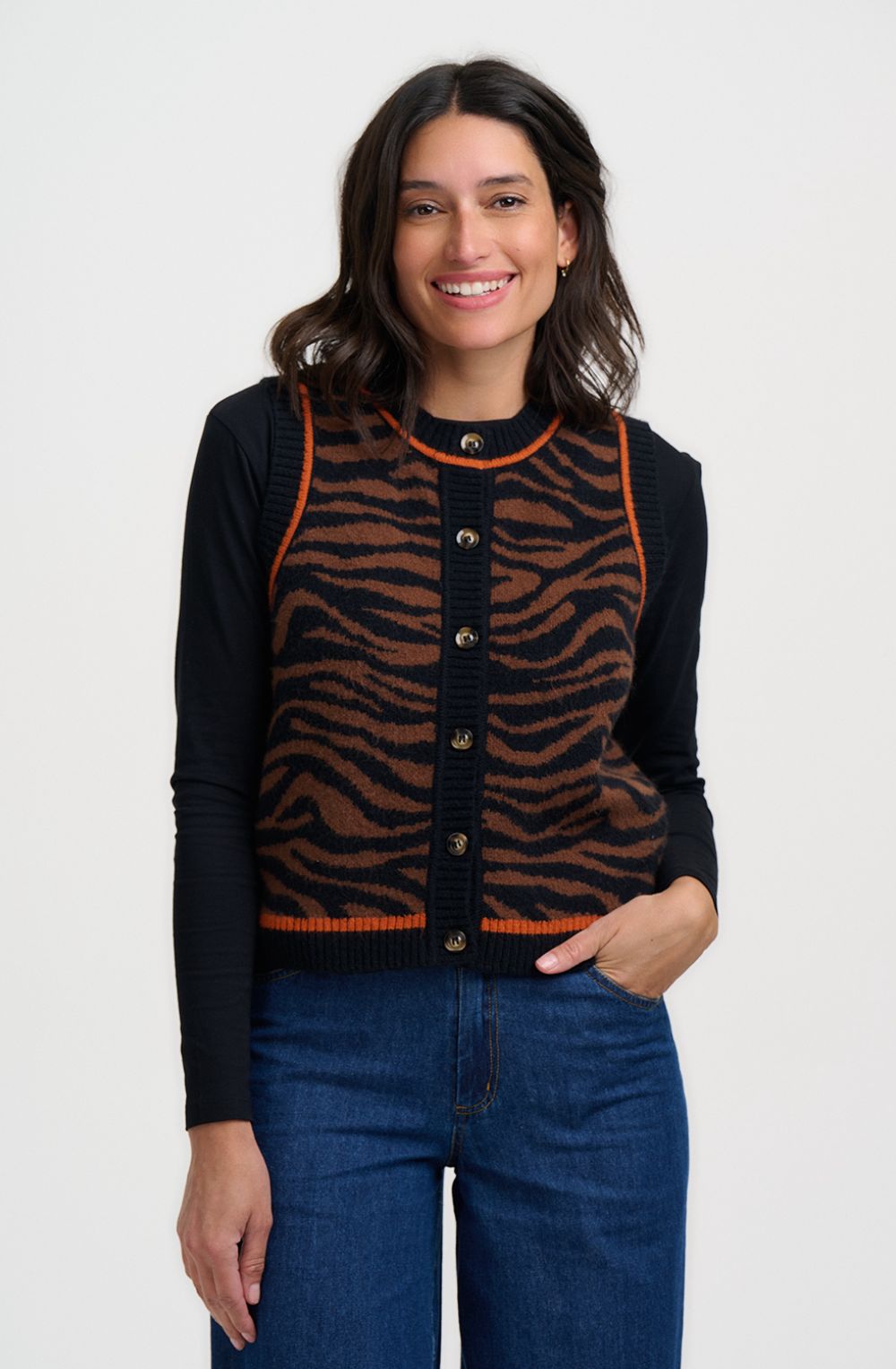 Brown Black Natalie Tiger Knit Vest