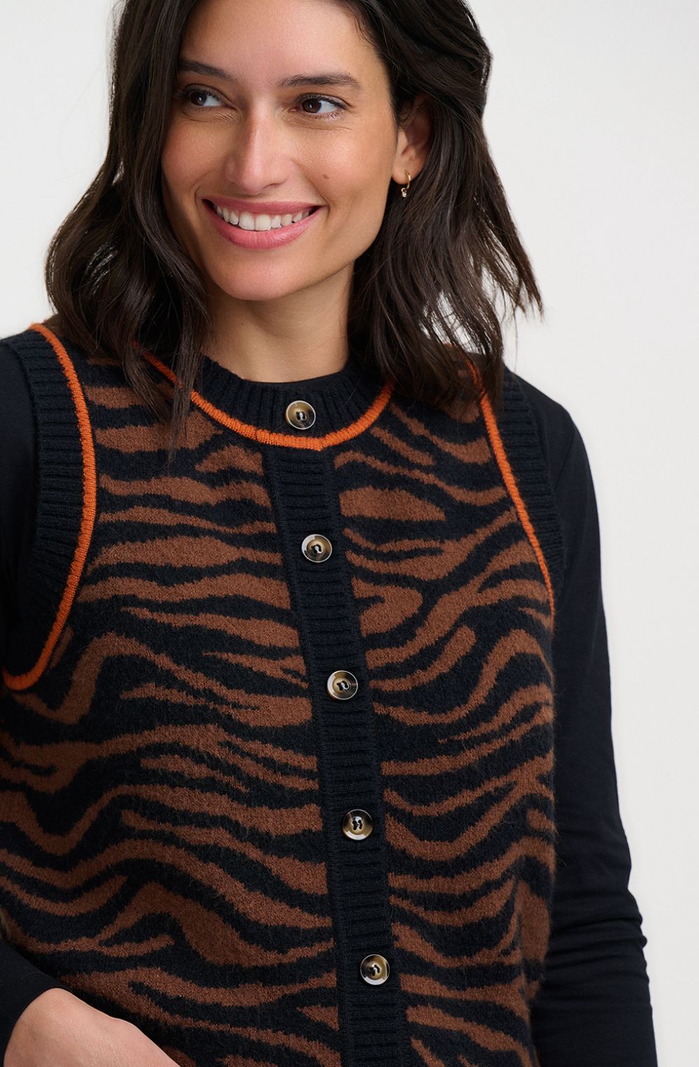 Brown Black Natalie Tiger Knit Vest