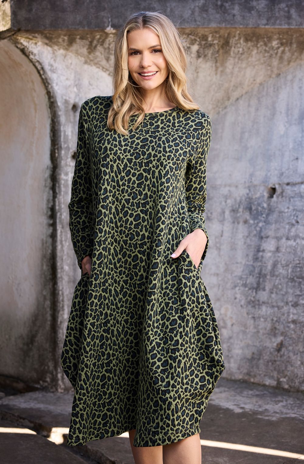 Green Keqioa Animal Print Bubble Dress