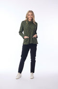 Green Keqioa Animal Print Cowl Neck Top