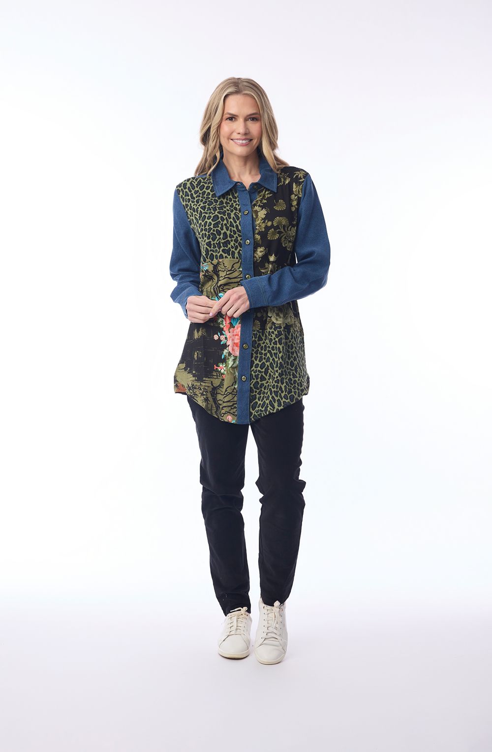 Green Keqioa Mixed Print Shirt