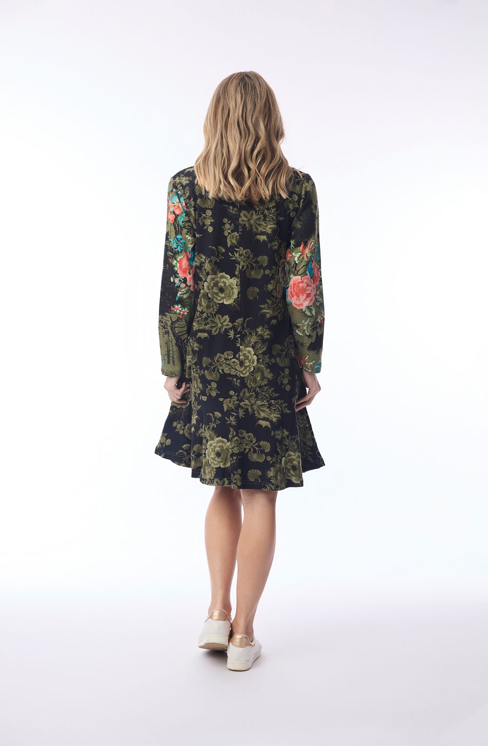 Green Keqioa Print Cowl Neck Dress