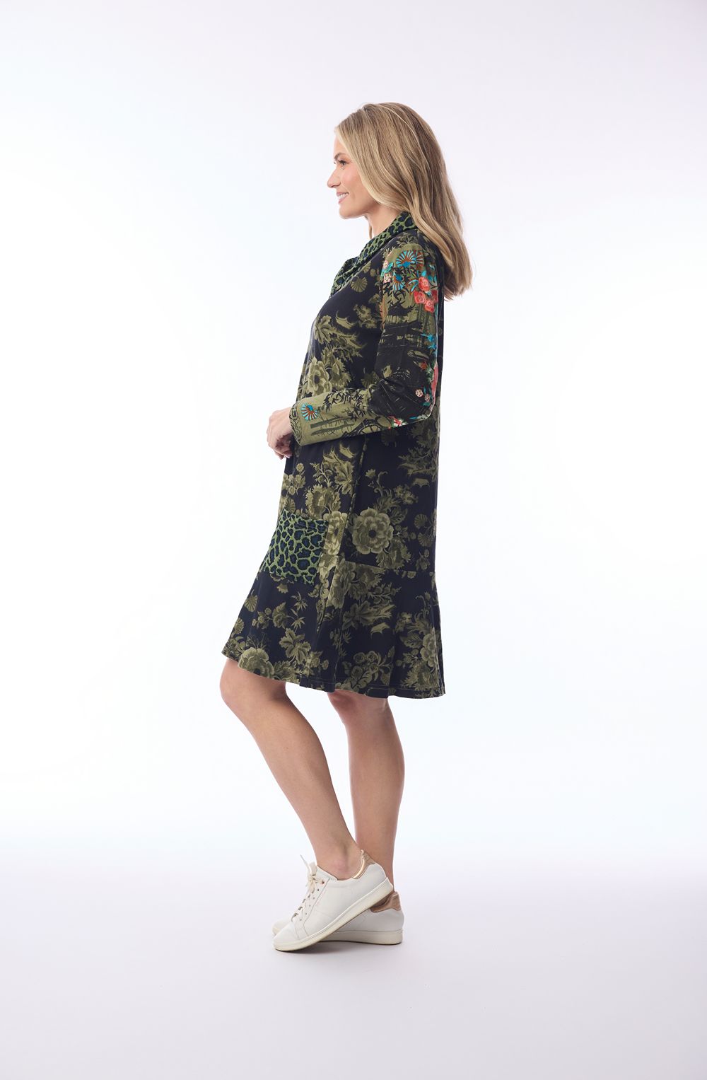 Green Keqioa Print Cowl Neck Dress