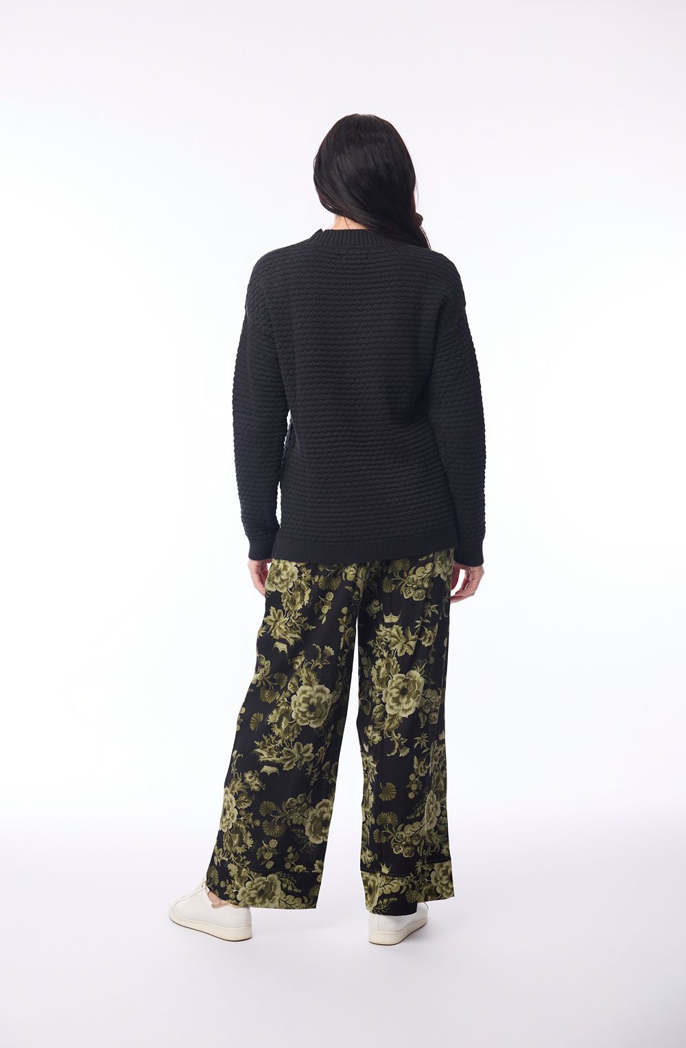 Green Keqioa Floral Wide Leg Cotton Mix Trousers