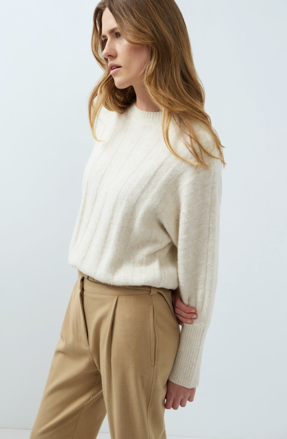 Off White Melange Drawstring Hem Jumper