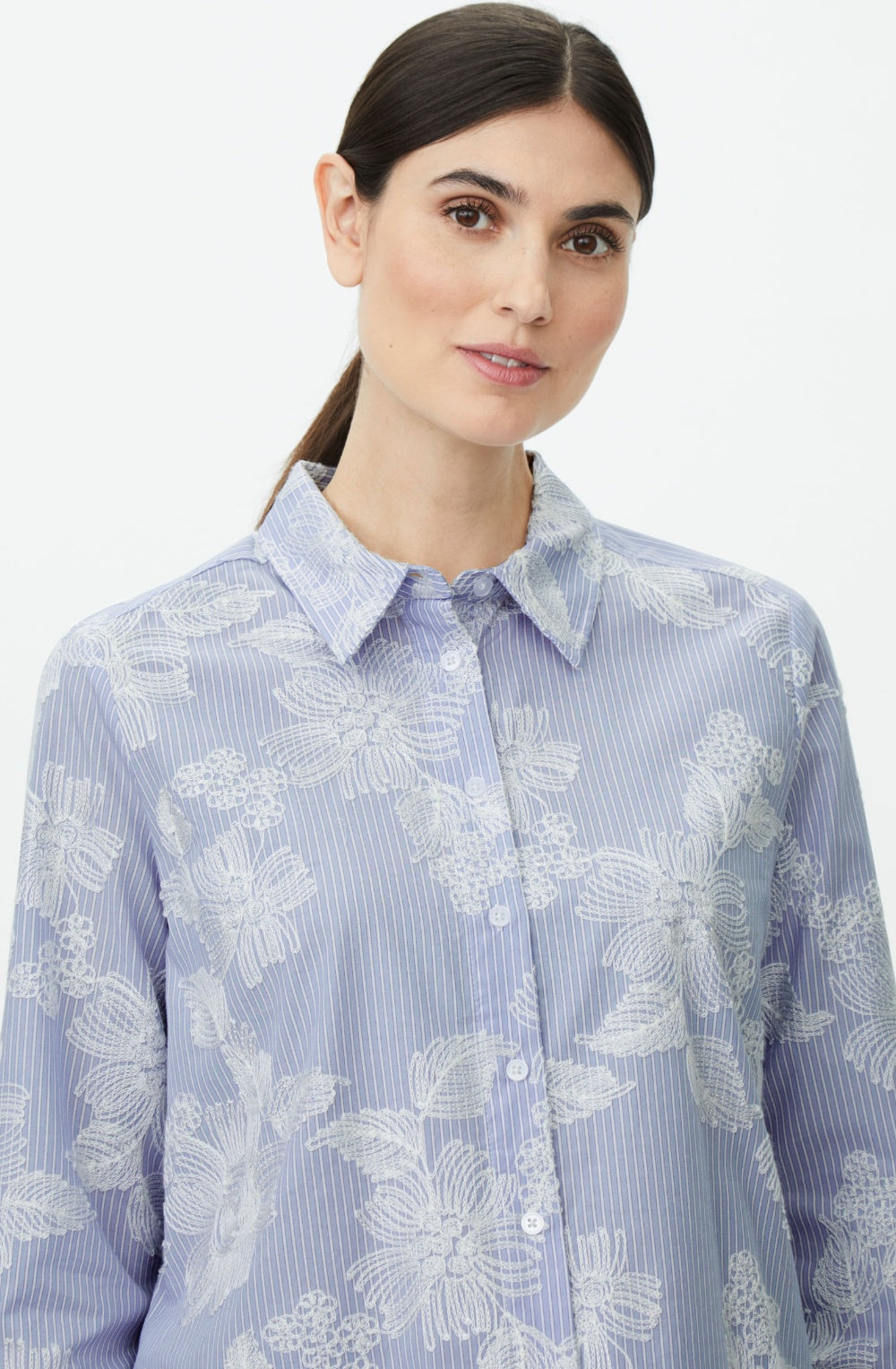 Zen Blue Embroidered Flowers Ilyra Shirt