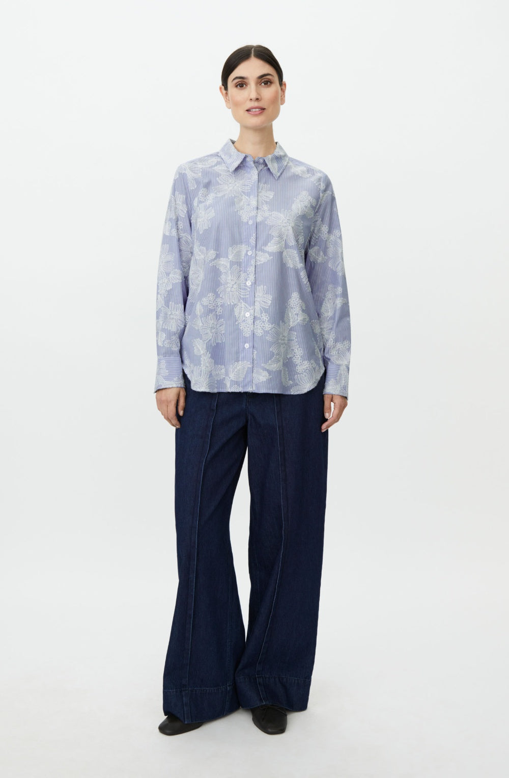 Zen Blue Embroidered Flowers Ilyra Shirt