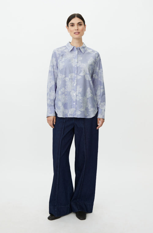 Zen Blue Embroidered Flowers Ilyra Shirt