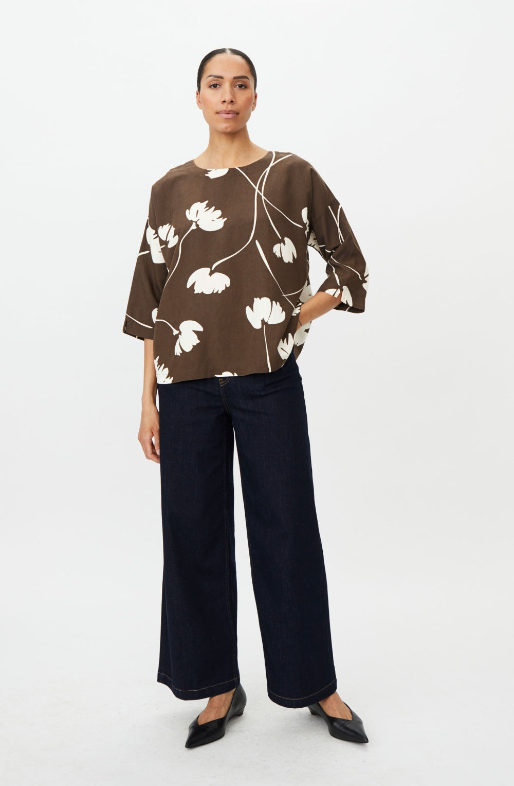 Slate Black Brown Floral Print Becca Blouse