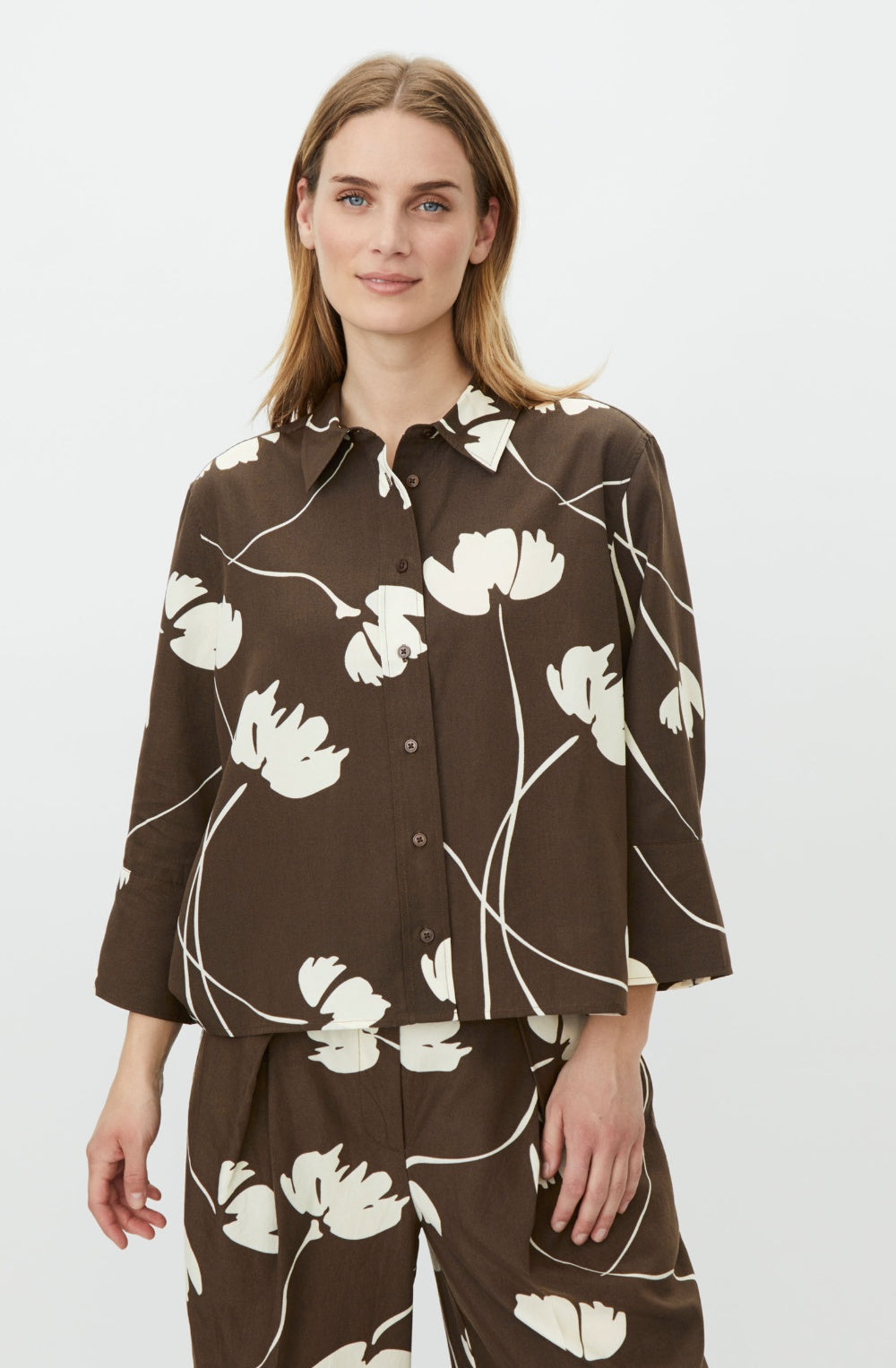 Slate Black Brown Floral Print Ilonka Shirt