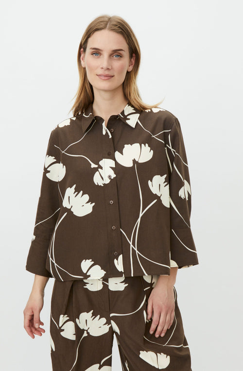 Slate Black Brown Floral Print Ilonka Shirt