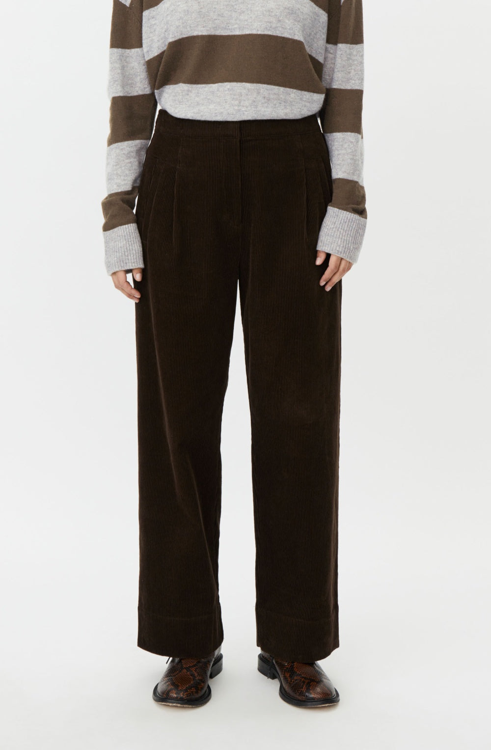 Slate Black Brown Corduroy Phomello Wide Leg Trousers
