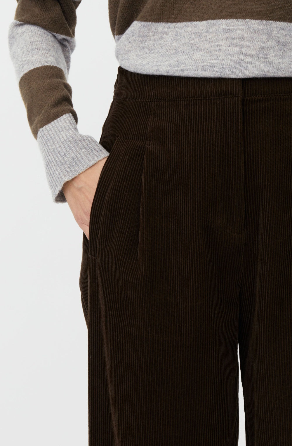 Slate Black Brown Corduroy Phomello Wide Leg Trousers