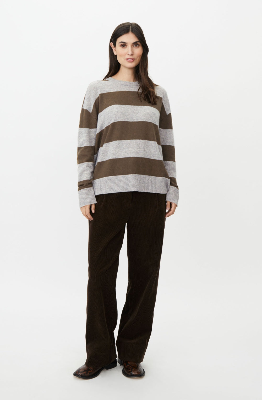 Grey Melange and Brown Striped Florindo Jumper