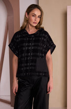 Black and Grey Check Brushed Knit Cowl Neck Top