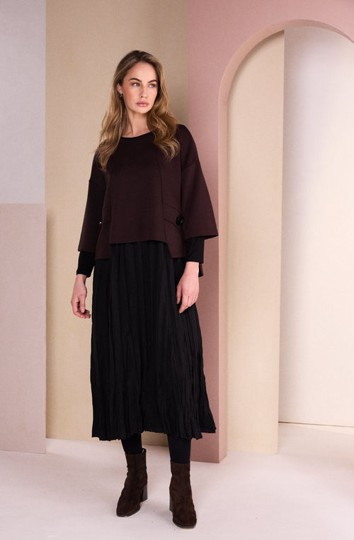 Black and Choko Two Piece Crushed Dress with Overtop