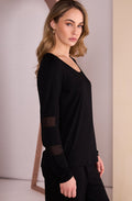 Black Mesh Panel Sleeve Top