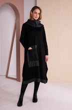 Black and Avocado Striped Panel Dress and Removable Snood