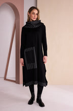 Black and Avocado Striped Panel Dress and Removable Snood
