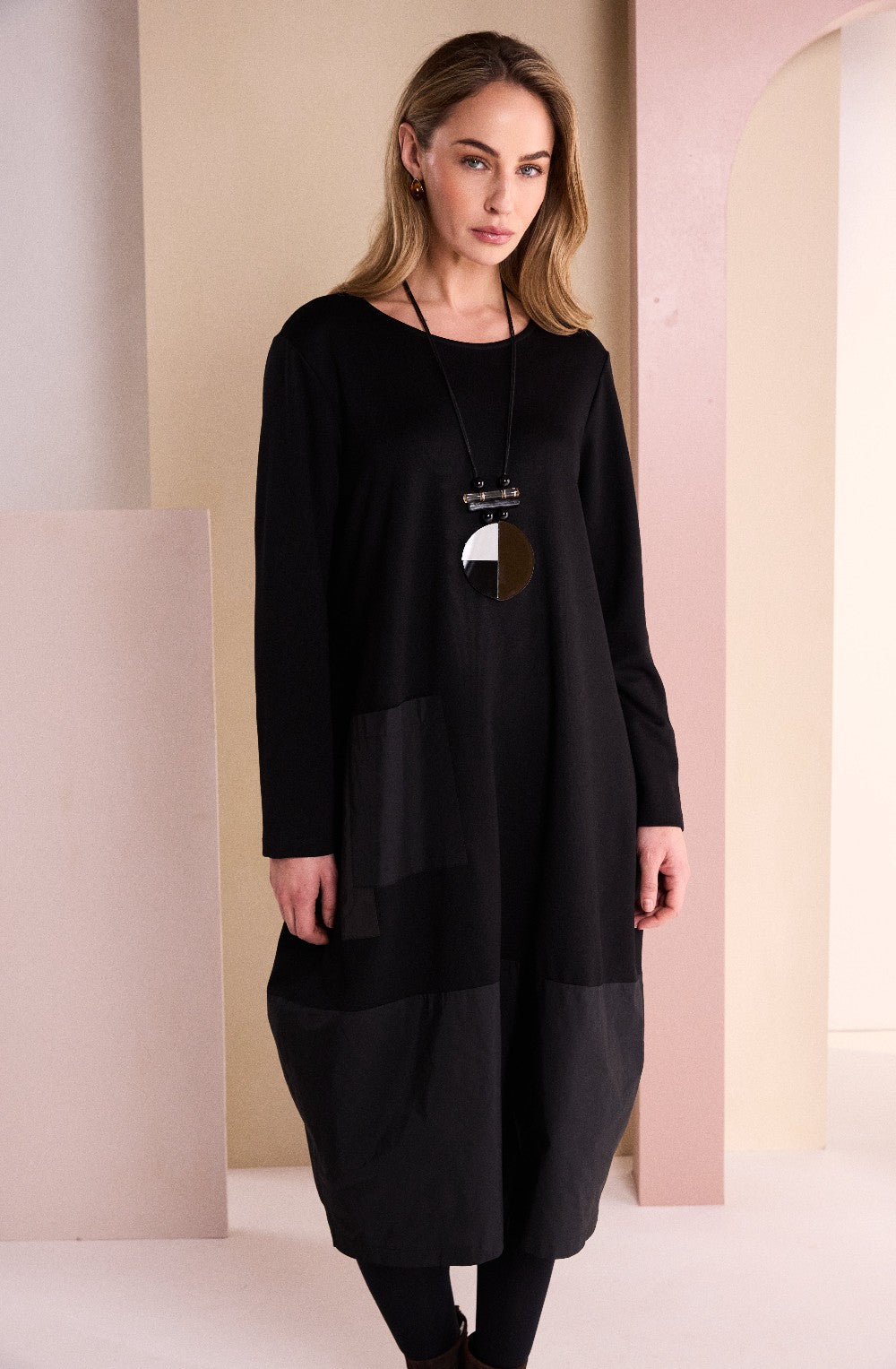 Black and Chocolate Removable Snood Dress with Included Necklace