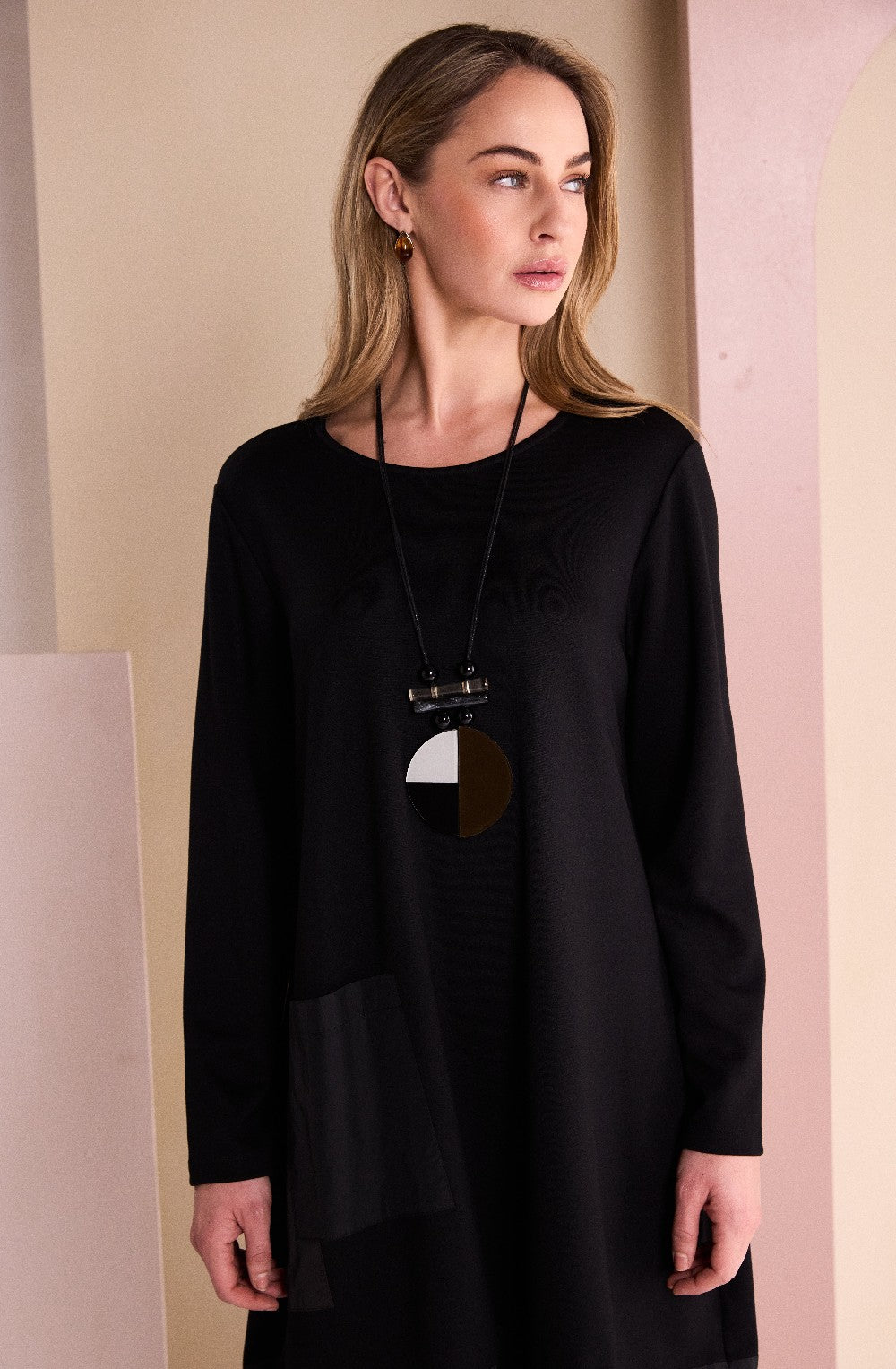 Black and Chocolate Removable Snood Dress with Included Necklace