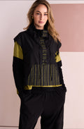Black and Avocado Striped Panel Funnel Neck Waistcoat