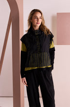 Black and Avocado Striped Panel Funnel Neck Waistcoat