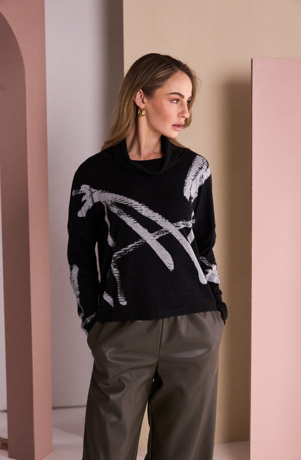 Black & Silver Grey Brushstroke Design Jumper
